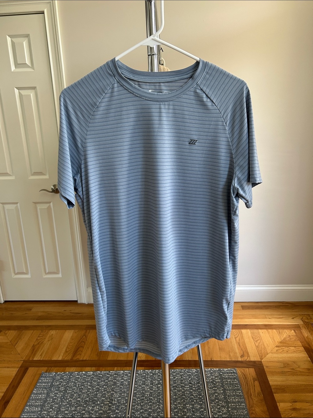 Men's Light Blue Striped Performance Crew Tee